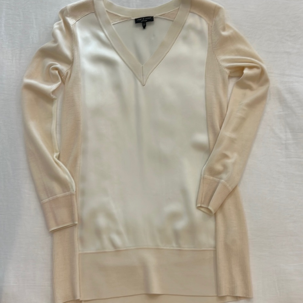 Rag & Bone merino wool tunic length sweater in ivory